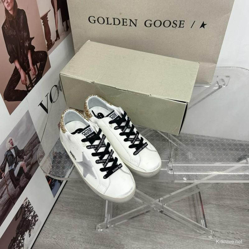 2025 Women GGDB White Silver Gold Leather Glitter Sneakers