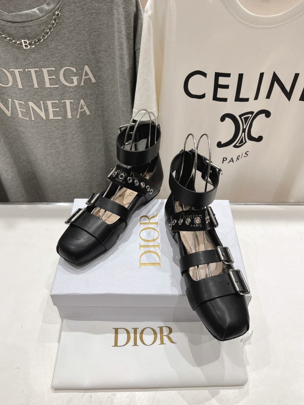 2025 Women Dior Black Leather Gladiator Sandals KFY00320