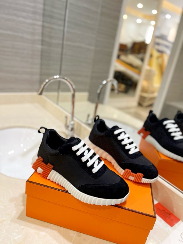 2024 Unisex Hermès Black Orange Imported Silk Calfskin Sneakers MJ00320