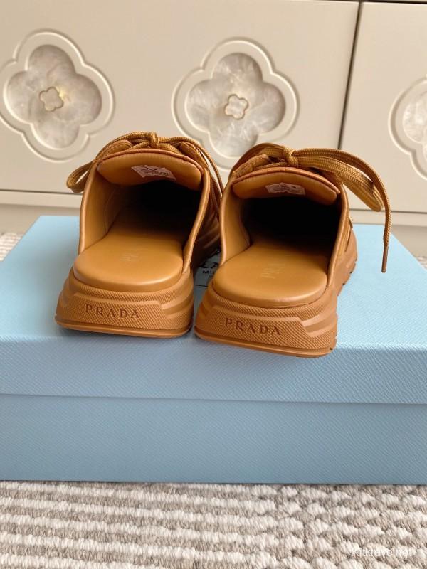 2025 Women Prada Brown Leather Suede Sneakers