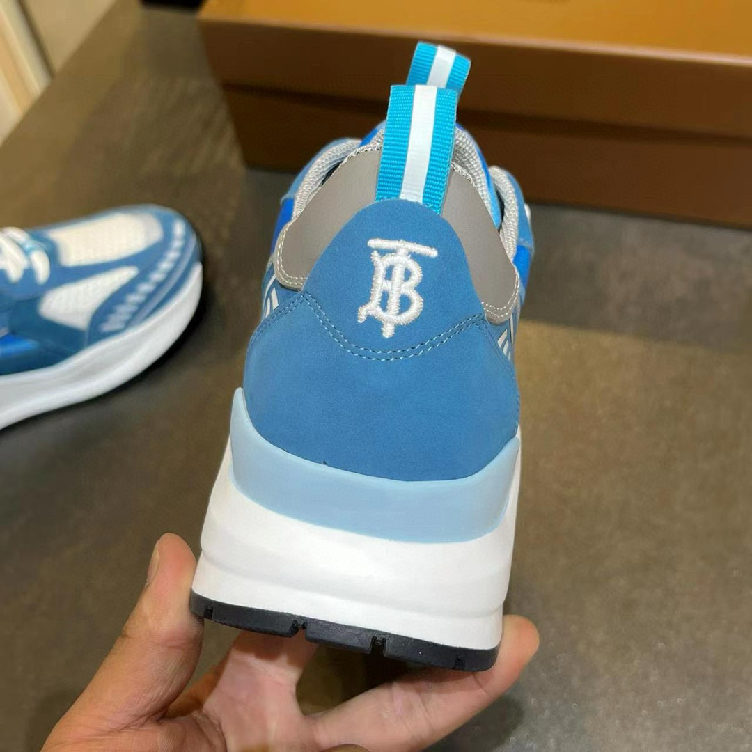 2025 Unisex Burberry Blue White Suede Leather Cotton Sneakers Retro Check MJ00380