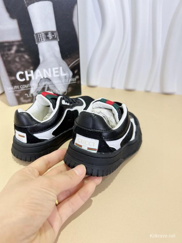2024 Kids CHANEL Black White Leather Sneakers