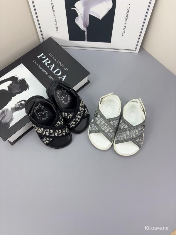 2025 Kids Dior Black White Fabric Sandals
