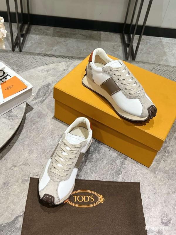 2025 Women TOD'S White Beige Suede Nylon Sneaker KFY00330