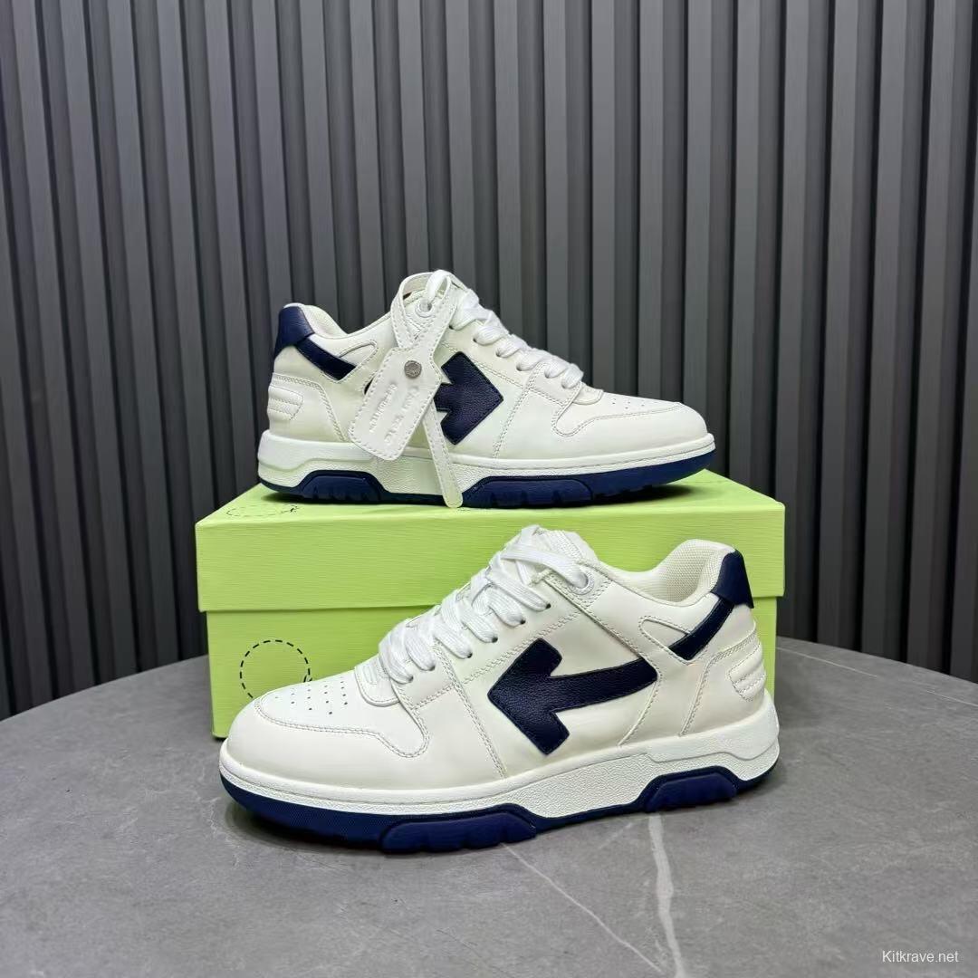 2025 Unisex Off-White White Navy Leather Sneakers KFY00310