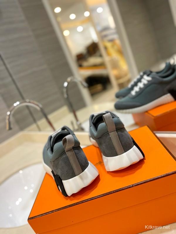 2024 Unisex Hermès Grey Imported Glossy Goat Suede Rain Cloth Sneakers MJ00320