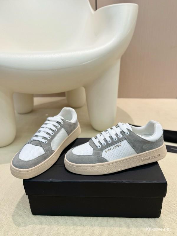 2024 Unisex Yves Saint Laurent White Grey Suede Leather Mesh Sneaker MJ00350