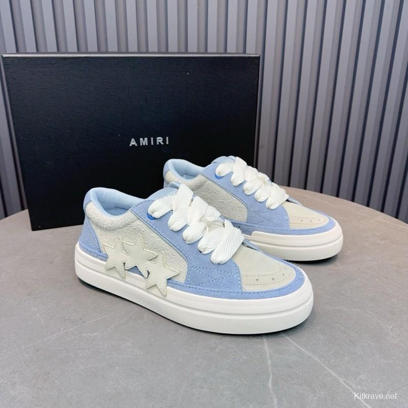 2024 Unisex Amiri Blue White Canvas Suede Sneakers MJ00300
