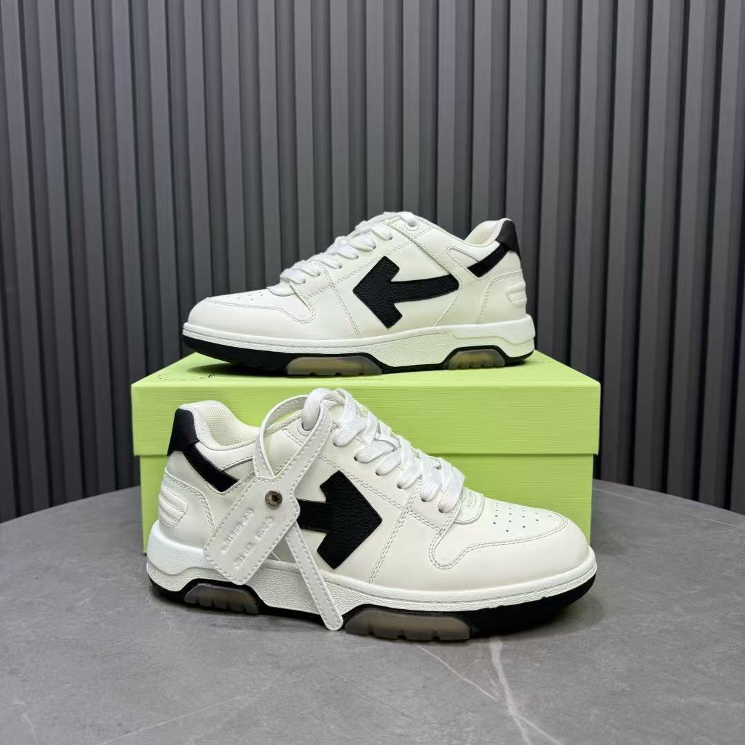 2025 Unisex Off-White White Black Leather Sneakers KFY00310