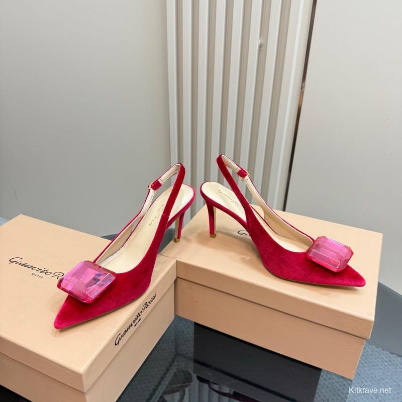 2025 Women Gianvito Rossi Red Velvet Slingback Pumps KFY00300