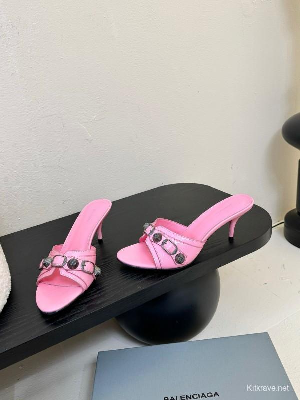 2025 Women Balenciaga Pink Leather High Heel Sandals