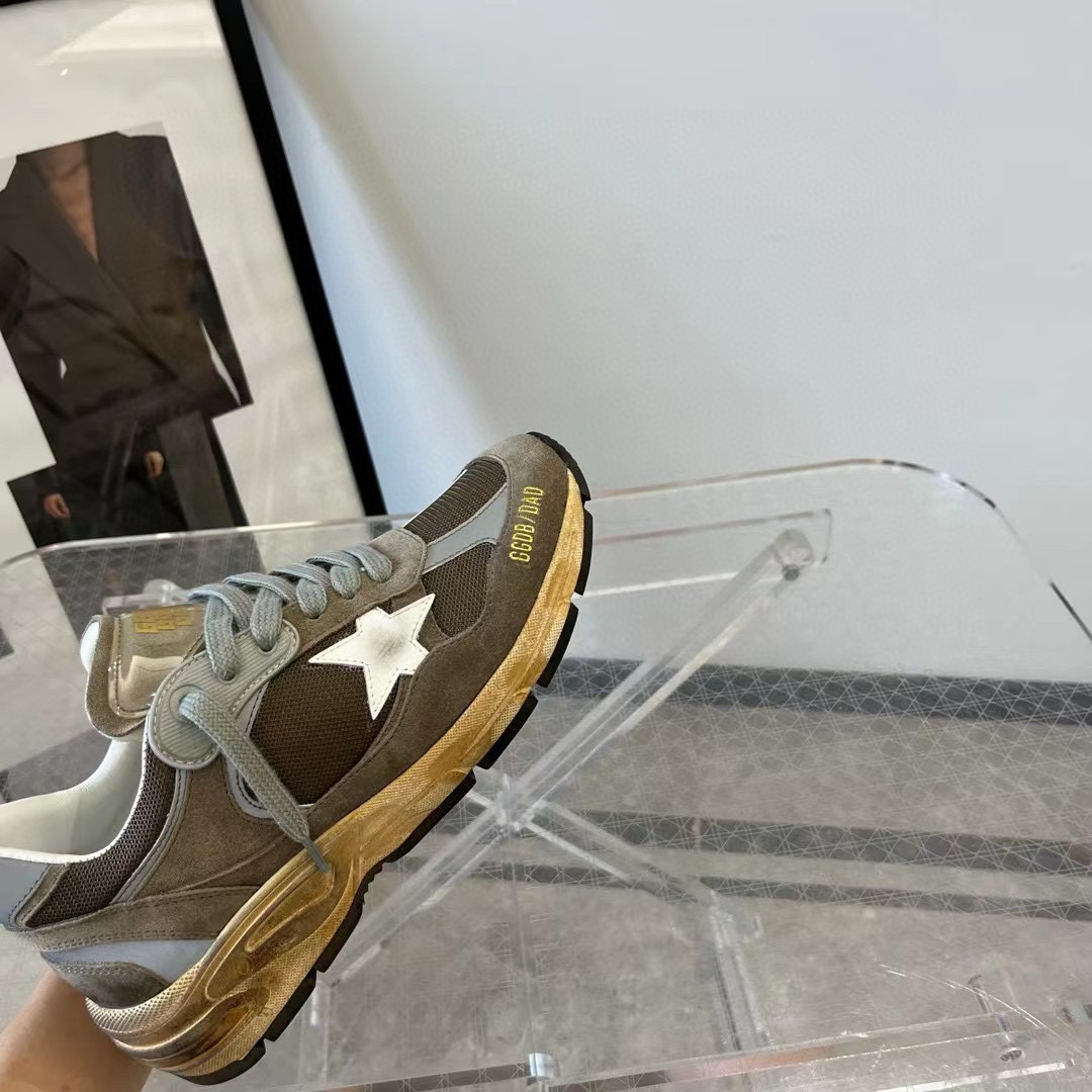 2024 Unisex GGDB Brown Grey Suede Mesh Sneakers