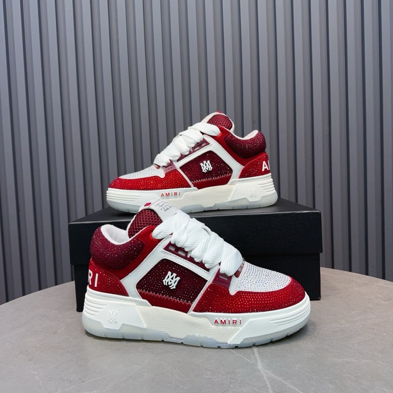 2024 Unisex Amiri Red White Leather Mesh Sneakers MJ00410