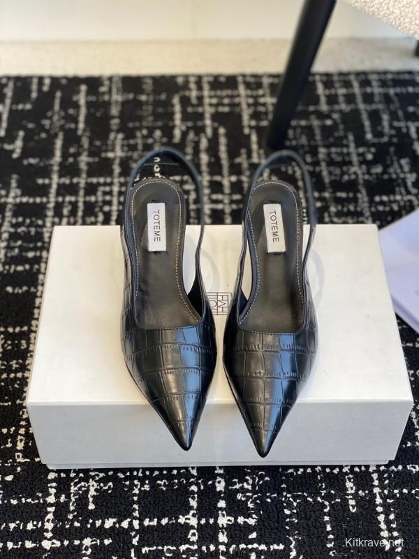 2025 Women Toteme Black Leather Slingback Pointed Toe KFY00290