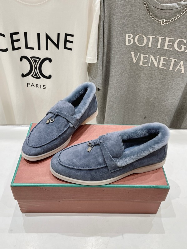2024 Women LP Blue Suede Shearling Loafers MJ00300
