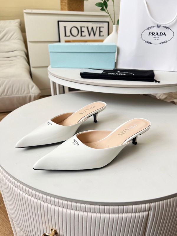 2025 Women Prada White Patent Leather High Heels