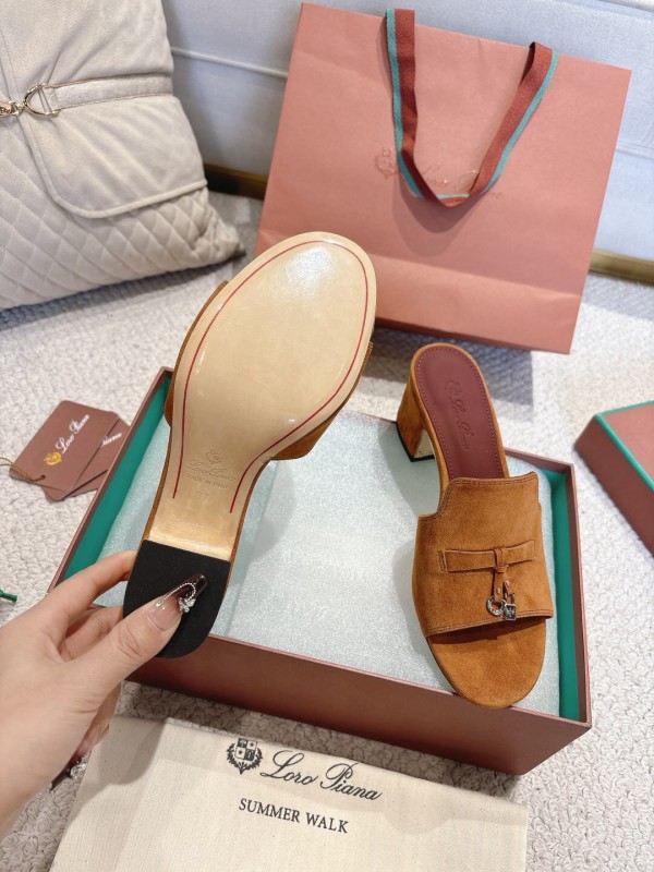 2025 Women LP Brown Suede Heeled Mules