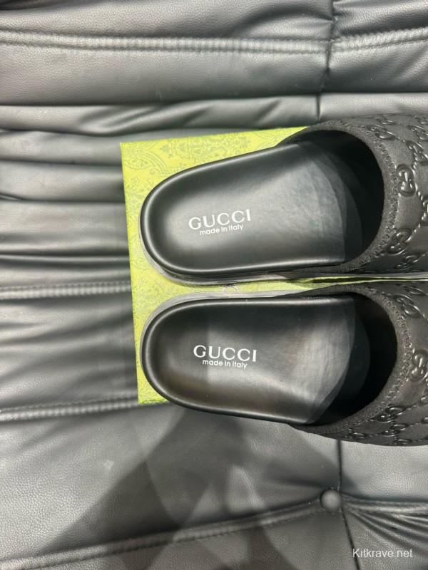 2024 Slippers Gucci Black Leather Slippers MJ00200