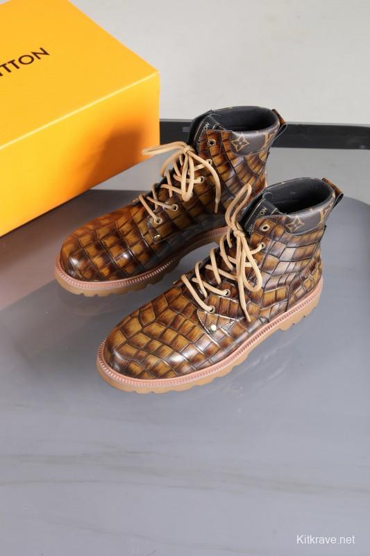 2024 Men Louis Vuitton Brown Leather Casual High-top MJ00470