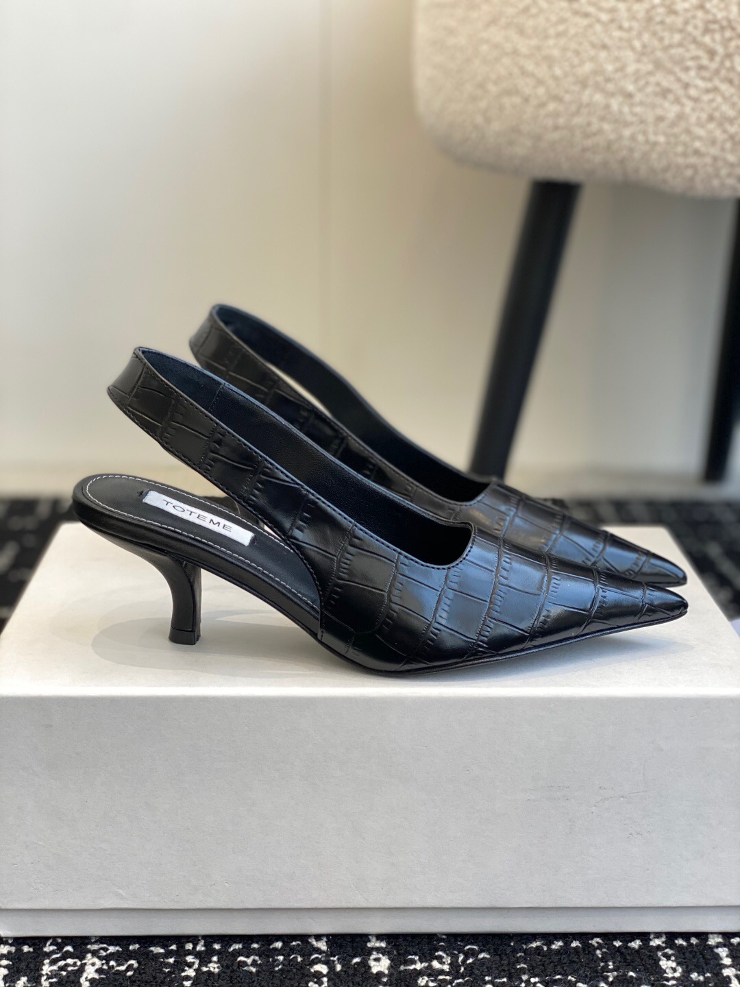 2025 Women Toteme Black Leather Slingback Pointed Toe KFY00290