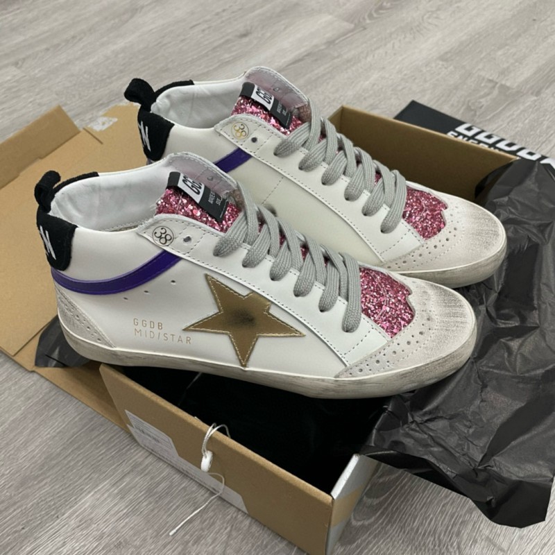 2024 Unisex GGDB White Purple Gold Leather High Top Sneakers MJ00300