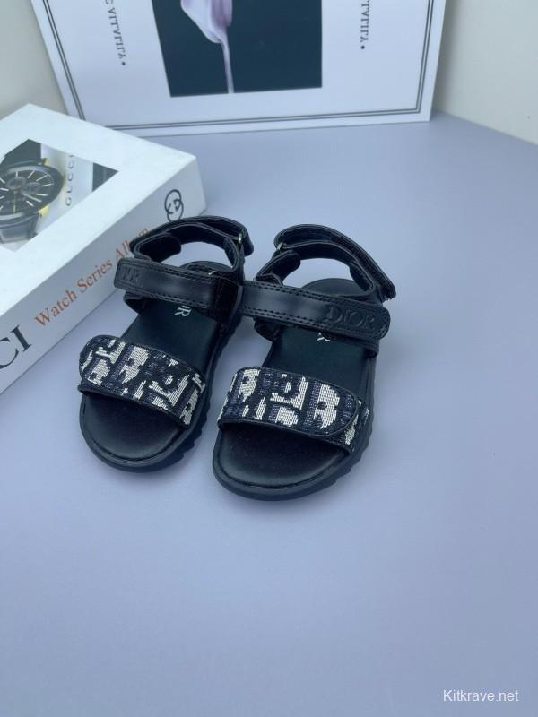 2025 Kids Dior Black Fabric Leather Sandals