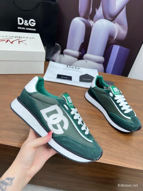 2025 Men Dolce & Gabbana Green White Mesh Suede Casual Sneakers LY00300