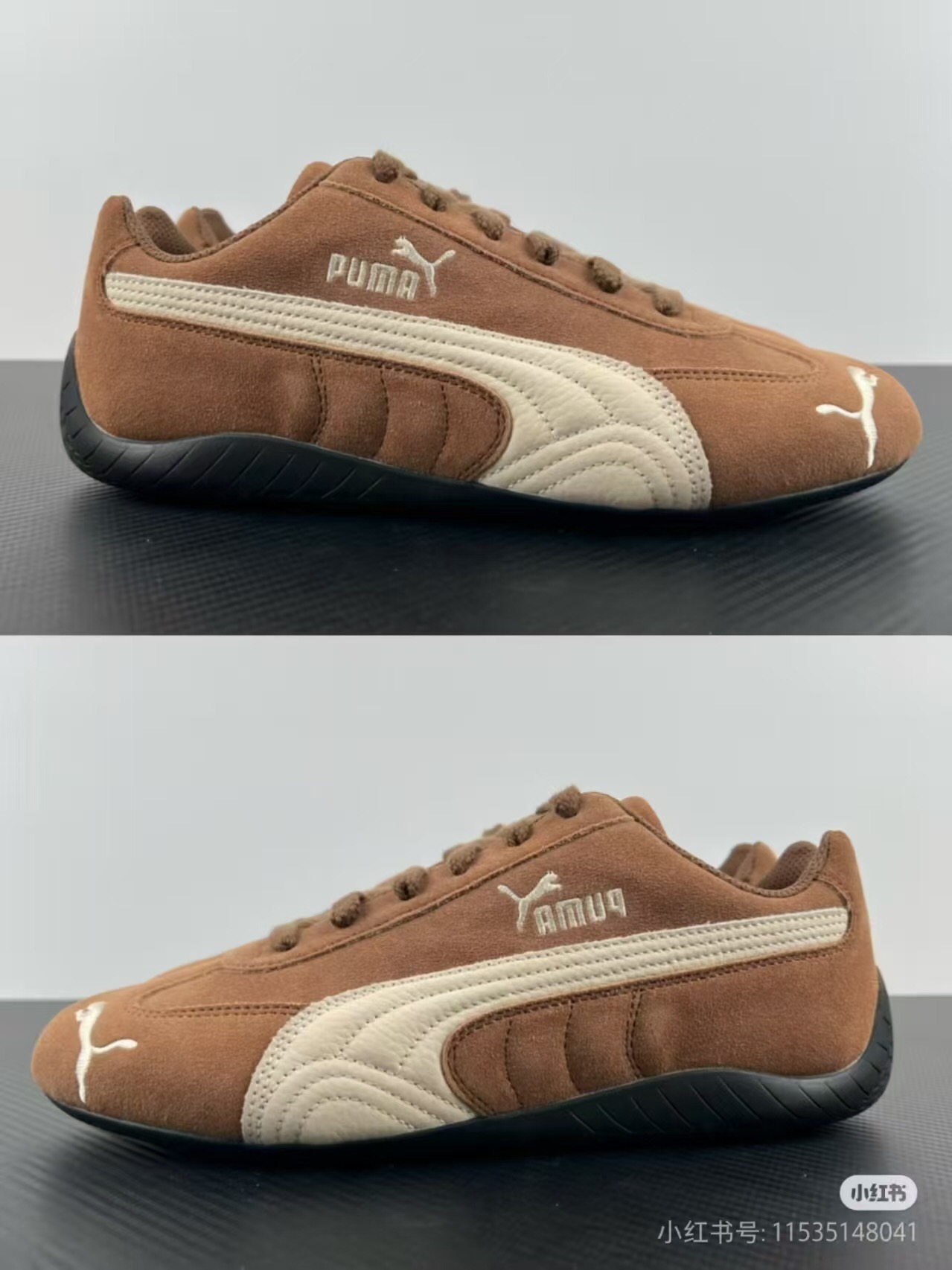 2025 Women Puma Brown White Suede Leather Sneakers KFY00260