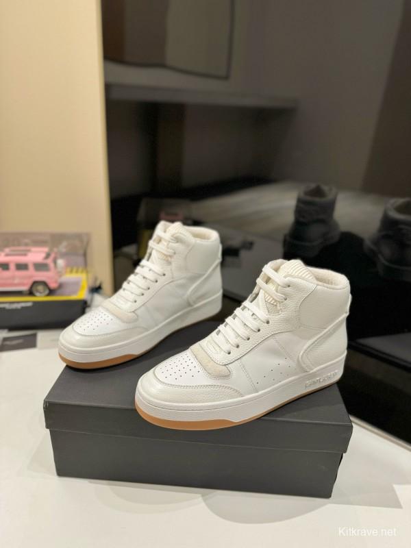 2024 Men Yves Saint Laurent white leather high top sneakers MJ00390