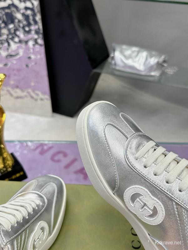 2024 Unisex Gucci Silver White Leather Suede Sneakers MJ00310