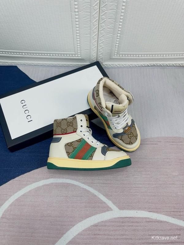 2024 Gucci Brown Beige Blue Green Canvas Kids Sneakers