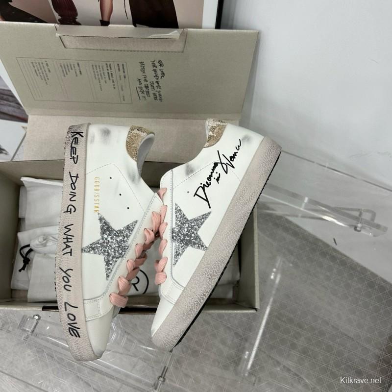 2025 Women GGDB White Pink Leather Suede Sneakers