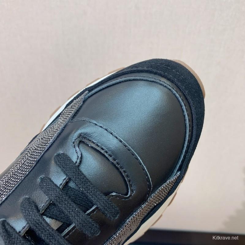 2025 Unisex Brunello Cucinelli Black Brown Leather Suede Sneakers LY
