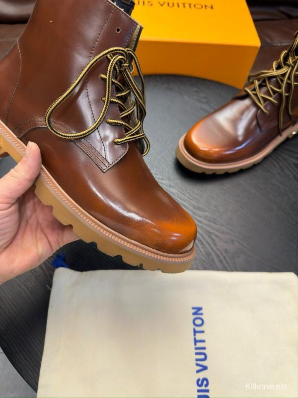 2024 Men Louis Vuitton Brown Calfskin Leather Boots MJ00440