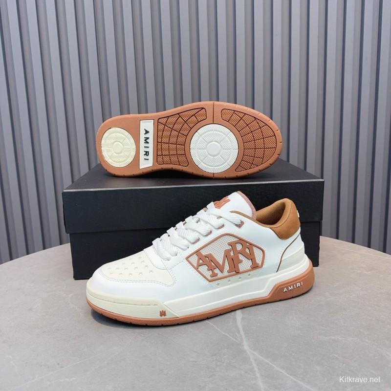2025 Unisex Amiri White Brown Leather Sneakers MJ00360