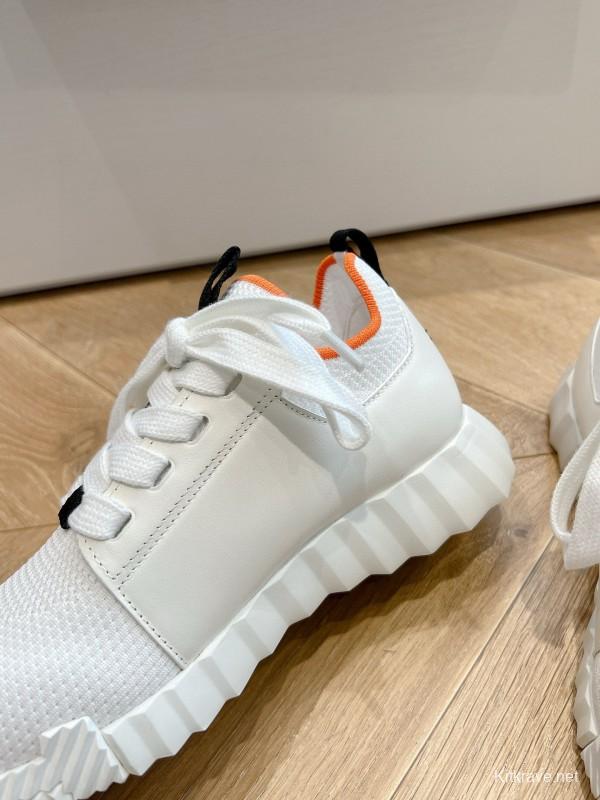 2024 Unisex Hermès White Black Orange Calf Suede Sneakers MJ00290