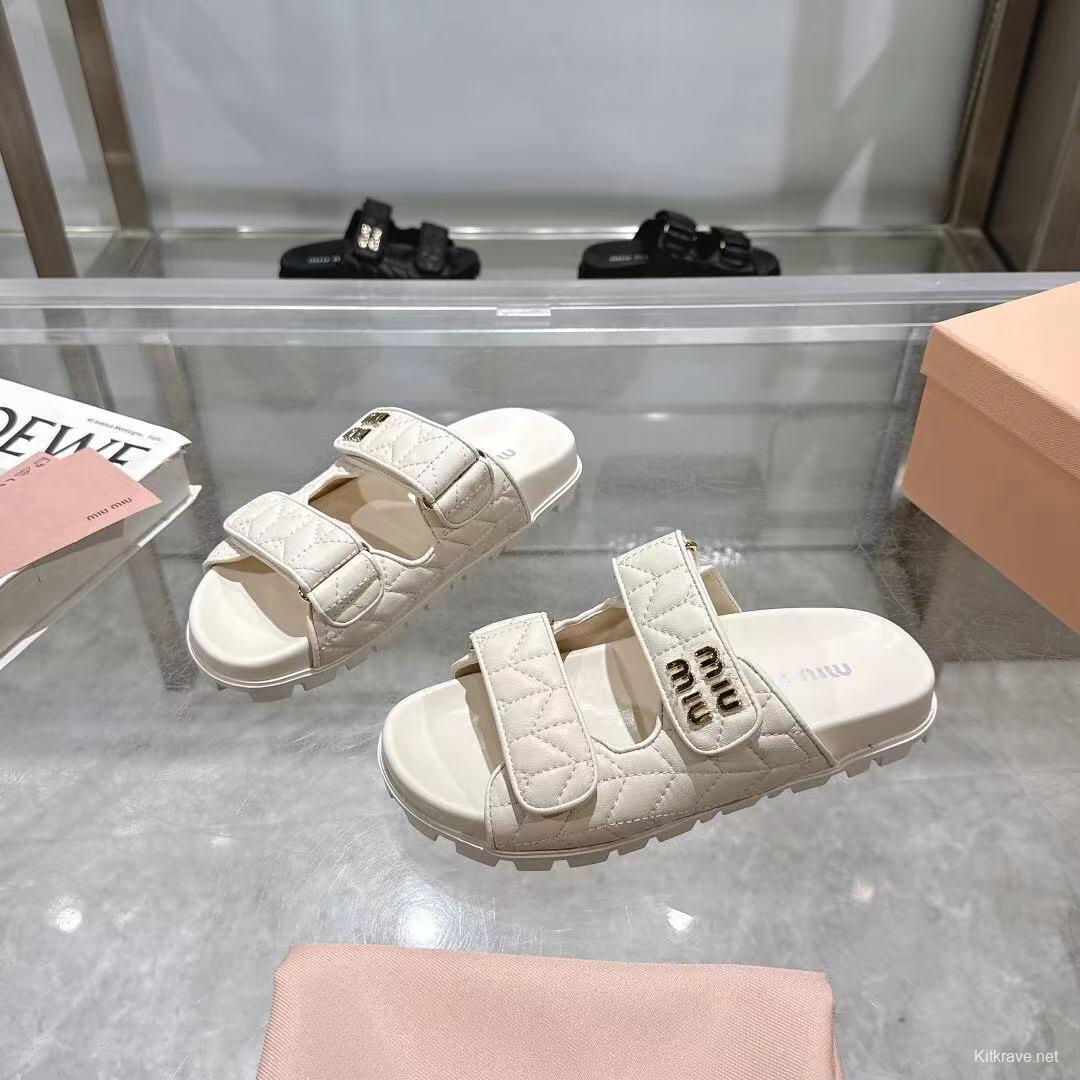 2025 Women Miu Miu White Leather Sandals