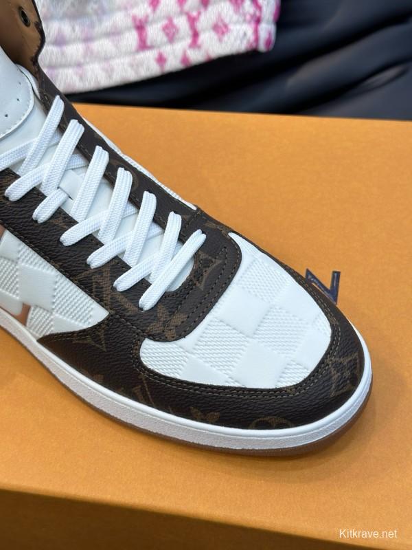 2024 Men Louis Vuitton White Brown Leather High Top Sneakers MJ00420