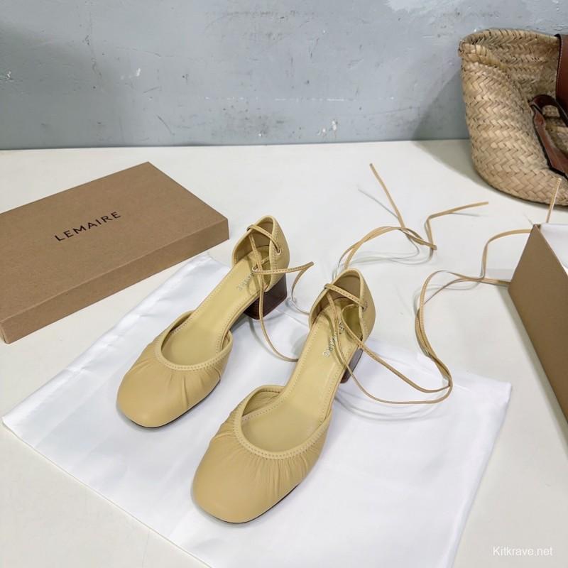 2025 Women LEMAIRE Light Yellow Lamb Leather Mid Heel Mary Jane KFY00300