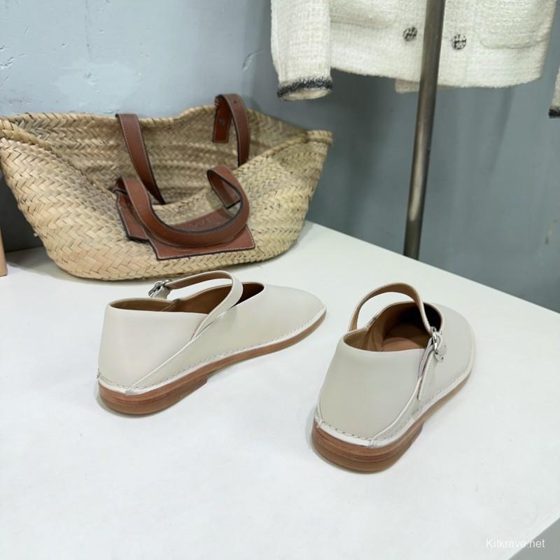 2025 Women Lemaire White Leather Mary Jane Strap Shoes