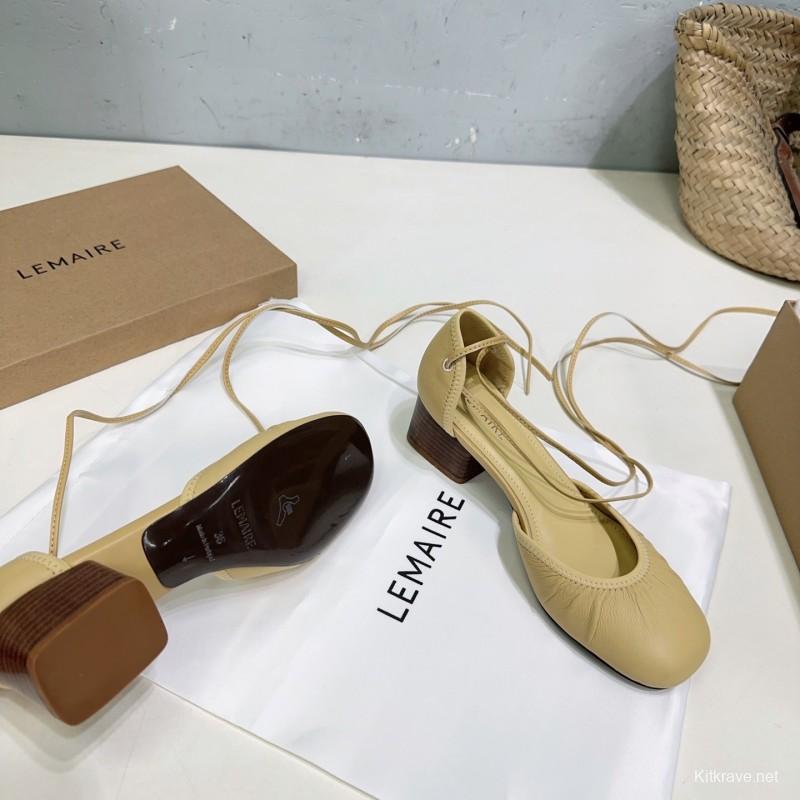 2025 Women LEMAIRE Light Yellow Lamb Leather Mid Heel Mary Jane KFY00300