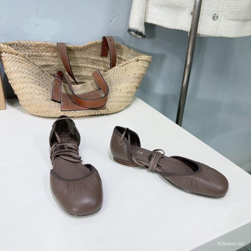 2025 Women LEMAIRE Brown Leather Ballet Flats