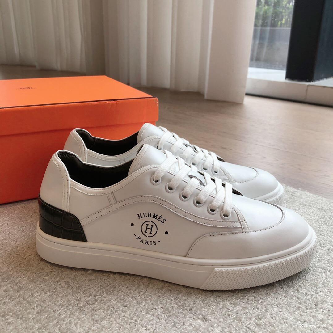2025 Unisex Hermès White Black Leather Sneakers AS00380