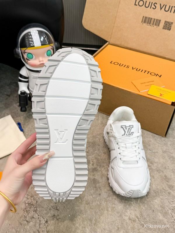 2025 Unisex Louis Vuitton White Leather Sneakers Run Away Maxi AS00390
