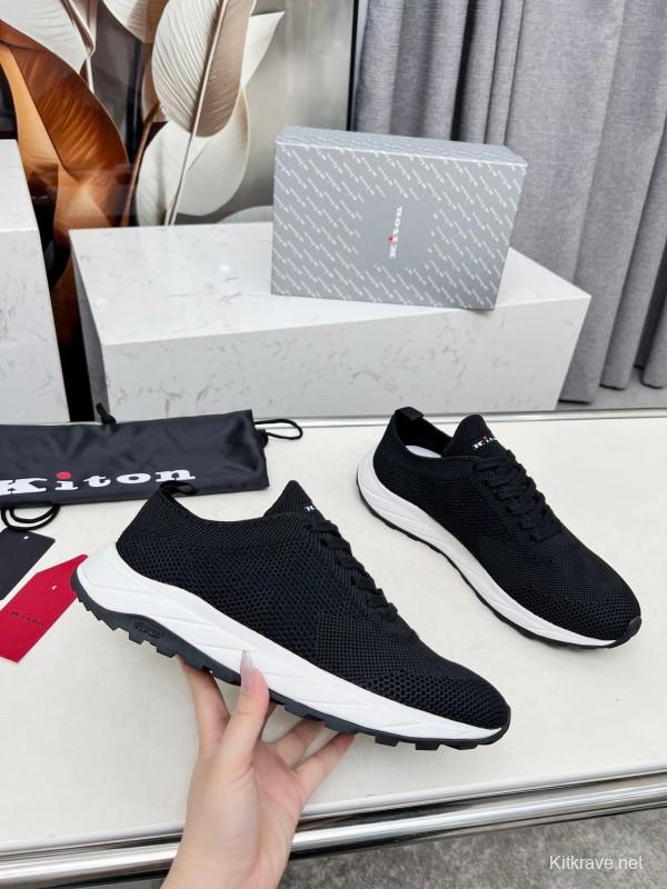 2025 Unisex Kiton Black Knit Sneakers AS00320