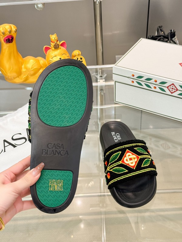 2025 Men CASA BLANCA Black Green Red Embroidered Leather Slippers Embroidery KFY00160