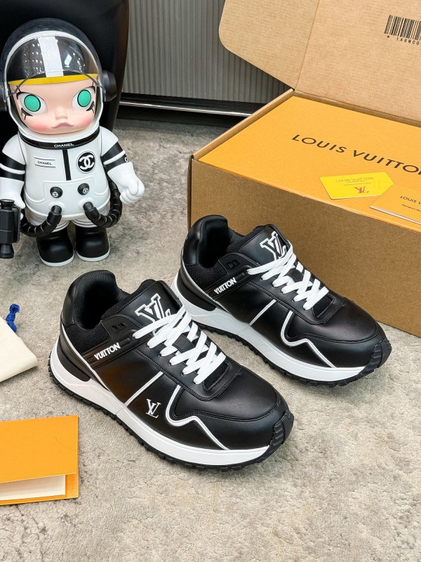 2025 Unisex Louis Vuitton Black White Leather Sneakers Run Away Maxi AS00390