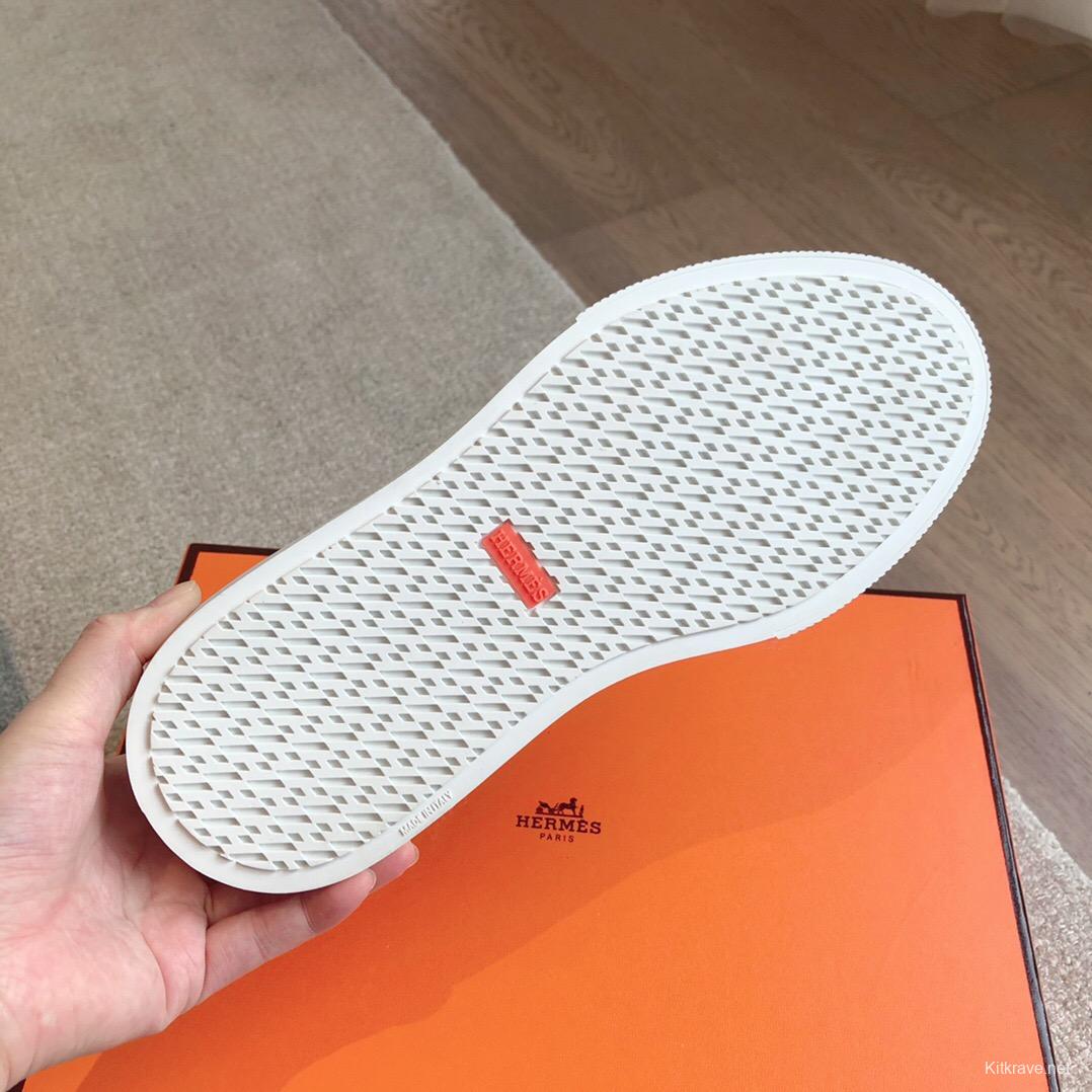 2025 Unisex Hermès Beige White Canvas Leather Sneakers AS00380