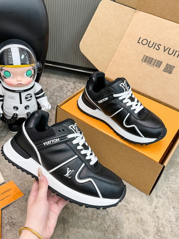 2025 Unisex Louis Vuitton Black White Leather Sneakers Run Away Maxi AS00390