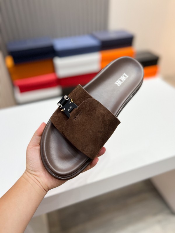 2025 Men Dior Brown Suede Leather Slippers AS00190
